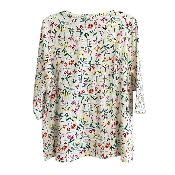 Lands End Womens 1X 16W-18W Wildflower Botanical Print 3/4 Sleeve Slub Knit Top - Picture 4 of 9